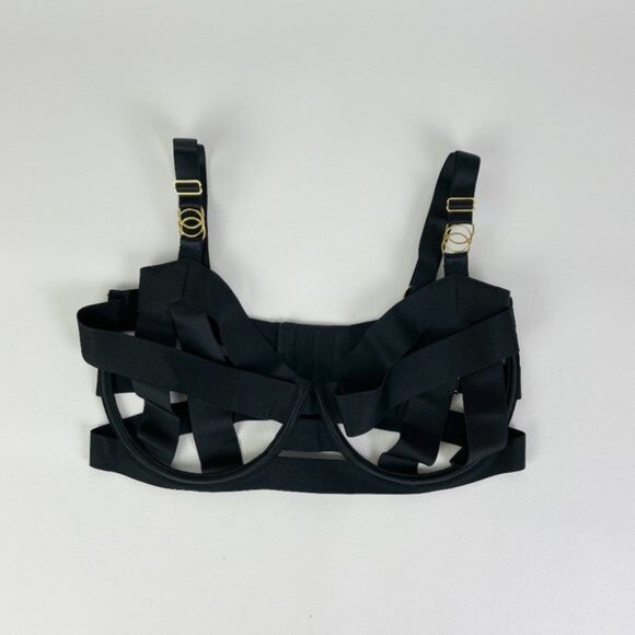 NWOT Victoria's Secret Bra 34DDD Unlined Balconet Strappy Banded Black B1721 - Picture 1 of 7